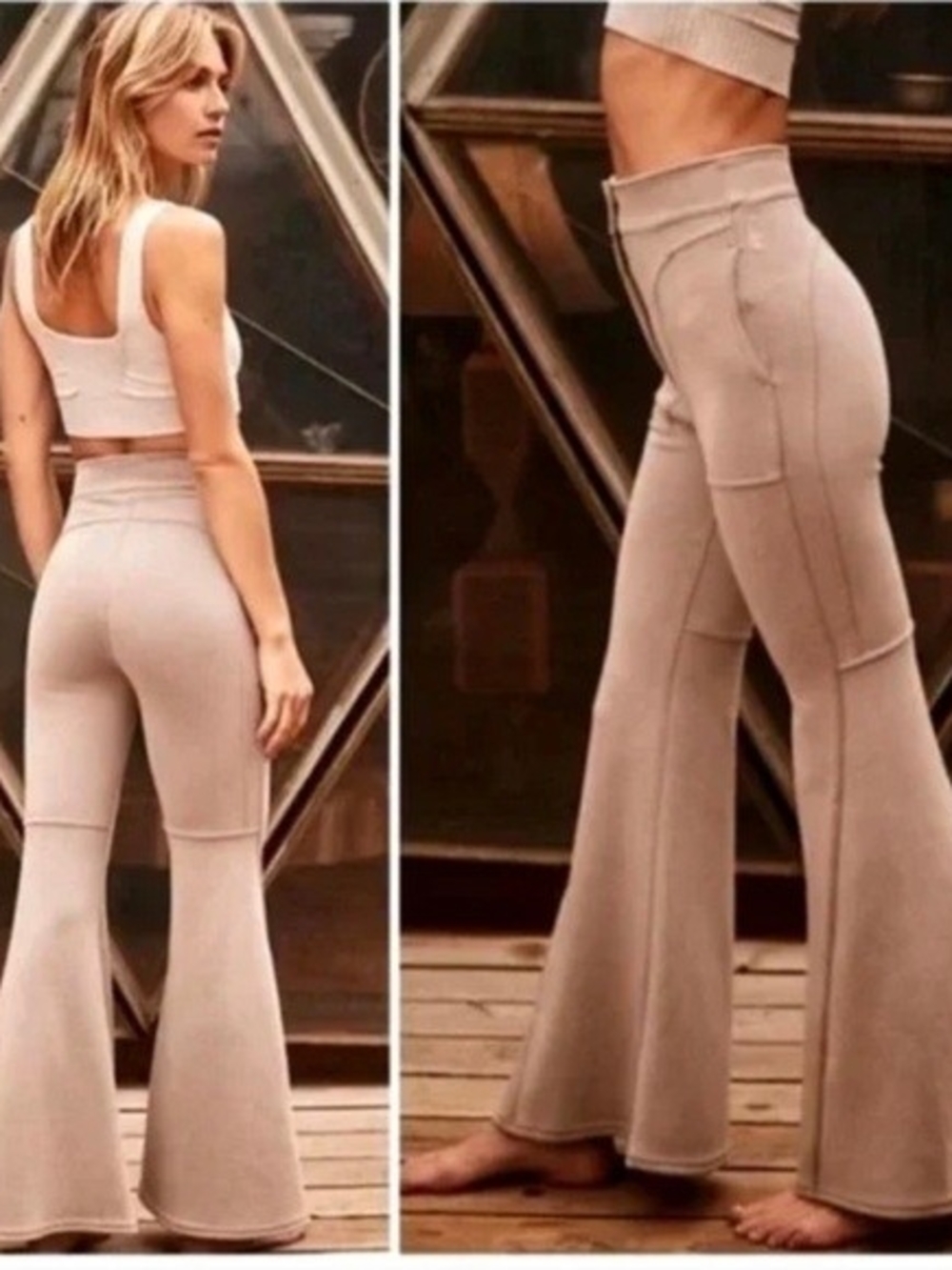 FP Movement Free People Light Heart Flare Pants Sandshell Size 4